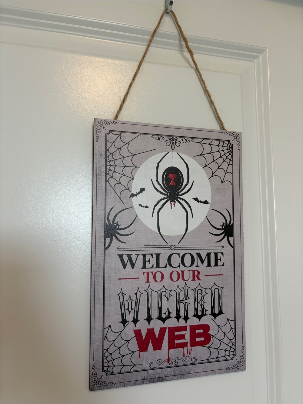 Welcome to Our Wicked Web Halloween Wall Sign - Black & Red